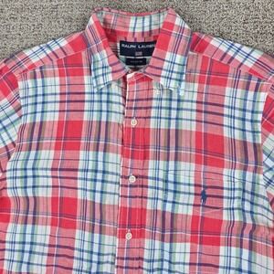 Ralph Lauren Sport Mens Plaid Short Sleeve Button Down Shirt Size M Lightweight